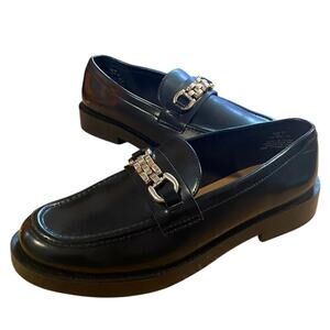 H & M Womens Dress Loafers 7 Black Buckle Accent Chunky Soles Y2K Retro